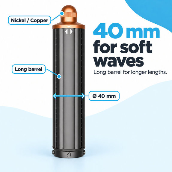 Cono lungo per ricci per Dyson Airwrap HS01, HS05, 40 mm, Nickel / Copper