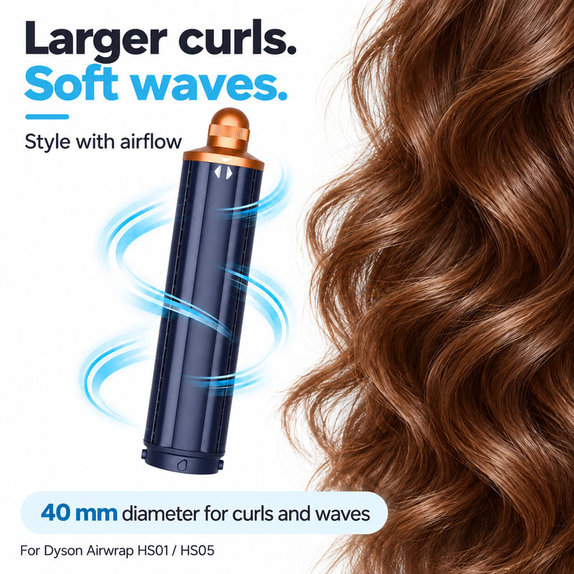 Cono lungo per ricci per Dyson Airwrap HS01, HS05, 40 mm, Prussian Blue / Rich Copper