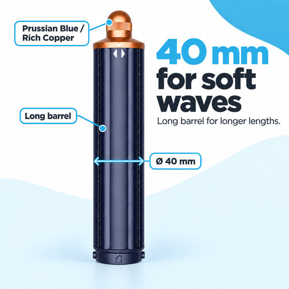 Cono lungo per ricci per Dyson Airwrap HS01, HS05, 40 mm, Prussian Blue / Rich Copper