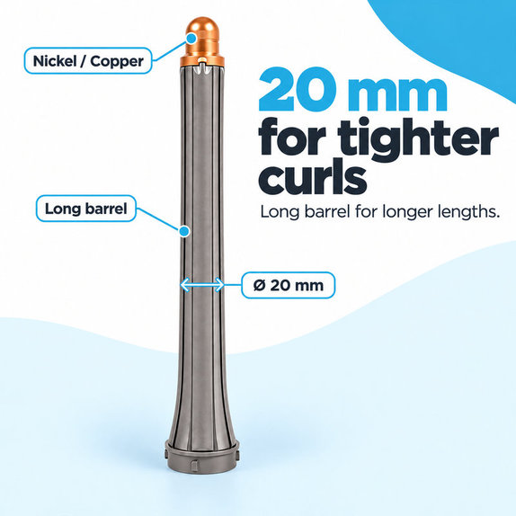 Cono lungo per ricci per Dyson Airwrap HS01, HS05, 20 mm, Nickel / Copper