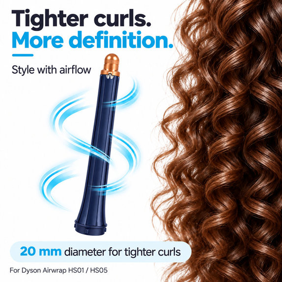 Cono lungo per ricci per Dyson Airwrap HS01, HS05, 20 mm, Prussian Blue / Rich Copper