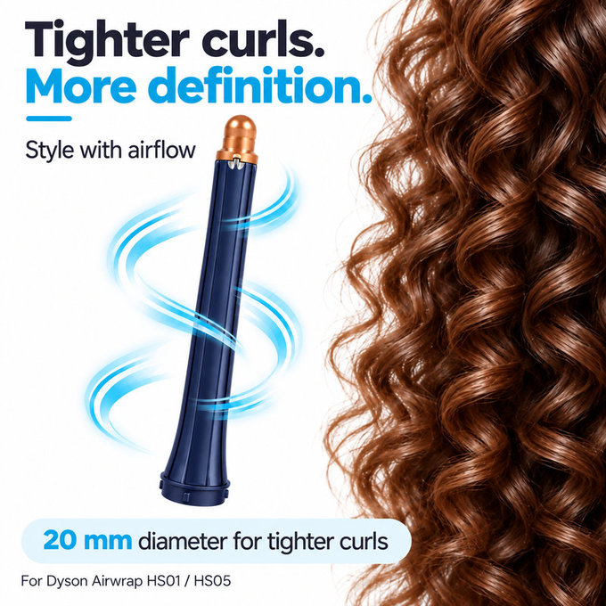 Cono lungo per ricci per Dyson Airwrap HS01, HS05, 20 mm, Prussian Blue / Rich Copper