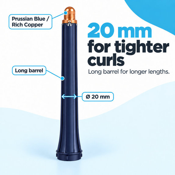 Cono lungo per ricci per Dyson Airwrap HS01, HS05, 20 mm, Prussian Blue / Rich Copper