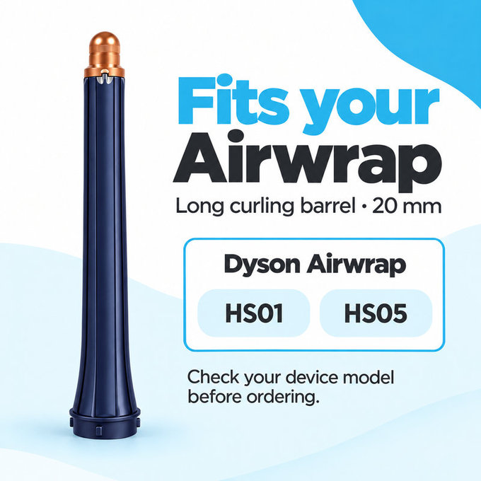 Cono lungo per ricci per Dyson Airwrap HS01, HS05, 20 mm, Prussian Blue / Rich Copper