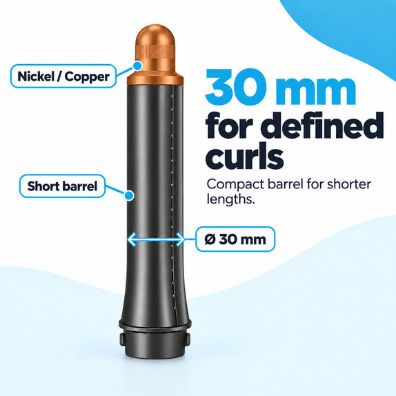 Cono corto per ricci per Dyson Airwrap HS01, HS05, 30 mm, Nickel / Copper