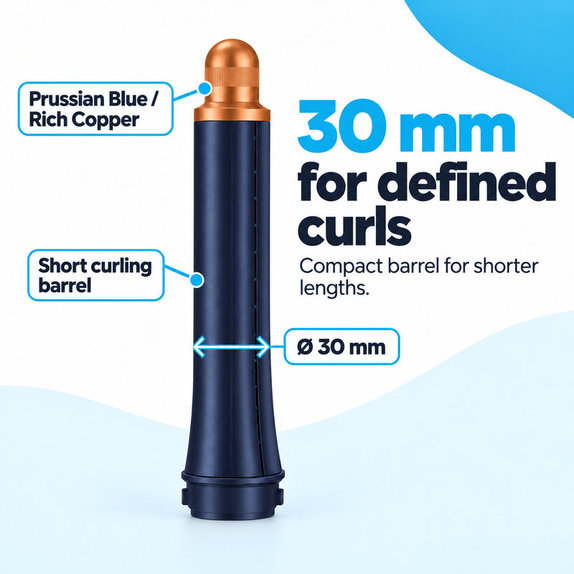 Cono corto per ricci per Dyson Airwrap HS01, HS05, 30 mm, Prussian Blue / Rich Copper