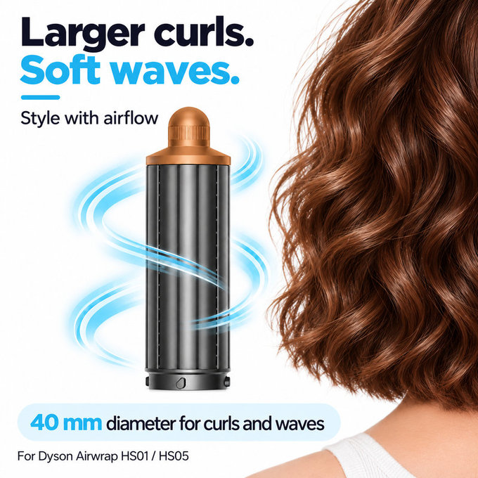 Cono corto per ricci per Dyson Airwrap HS01, HS05, 40 mm, Nickel / Copper