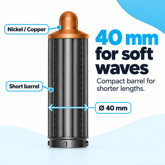 Cono corto per ricci per Dyson Airwrap HS01, HS05, 40 mm, Nickel / Copper