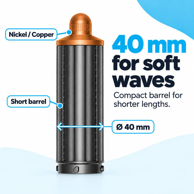 Cono corto per ricci per Dyson Airwrap HS01, HS05, 40 mm, Nickel / Copper