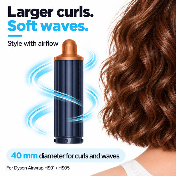 Cono corto per ricci per Dyson Airwrap HS01, HS05, 40 mm, Prussian Blue / Rich Copper
