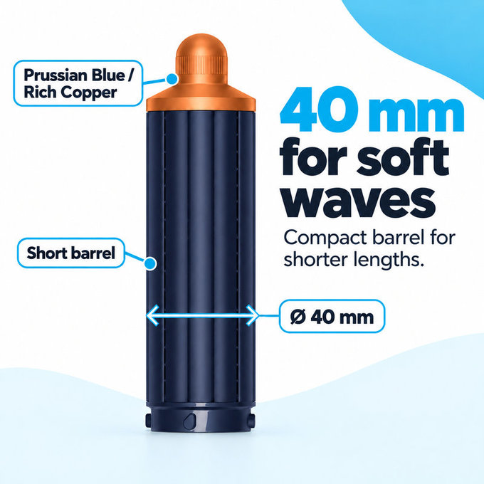 Cono corto per ricci per Dyson Airwrap HS01, HS05, 40 mm, Prussian Blue / Rich Copper