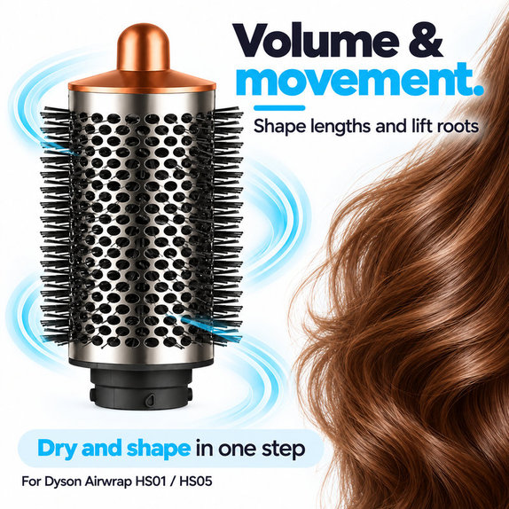 Spazzola rotonda grande volumizzante per Dyson Airwrap HS01, HS05, Nickel / Copper