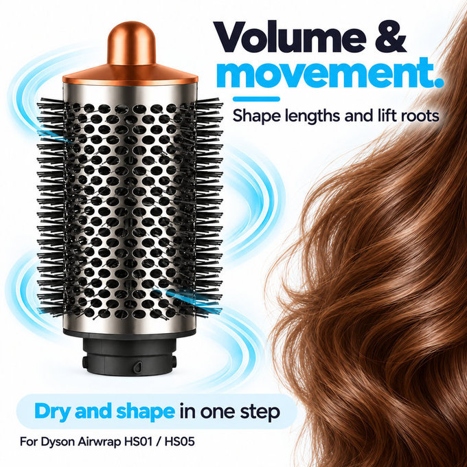Spazzola rotonda grande volumizzante per Dyson Airwrap HS01, HS05, Nickel / Copper
