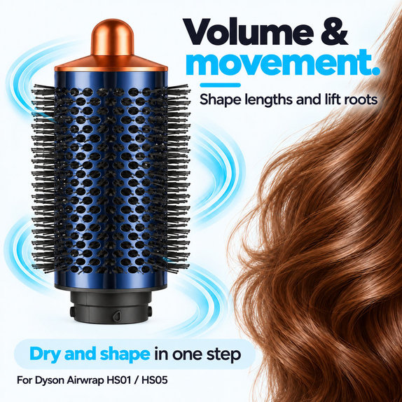 Spazzola rotonda grande volumizzante per Dyson Airwrap HS01, HS05, Prussian Blue / Rich Copper
