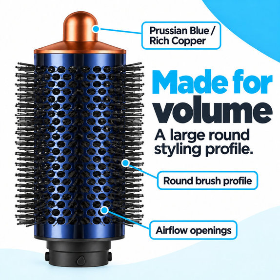 Spazzola rotonda grande volumizzante per Dyson Airwrap HS01, HS05, Prussian Blue / Rich Copper