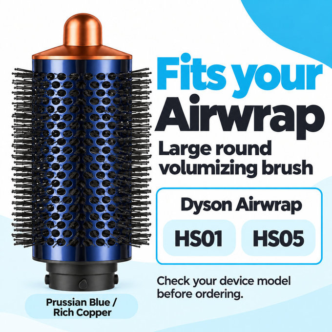 Spazzola rotonda grande volumizzante per Dyson Airwrap HS01, HS05, Prussian Blue / Rich Copper