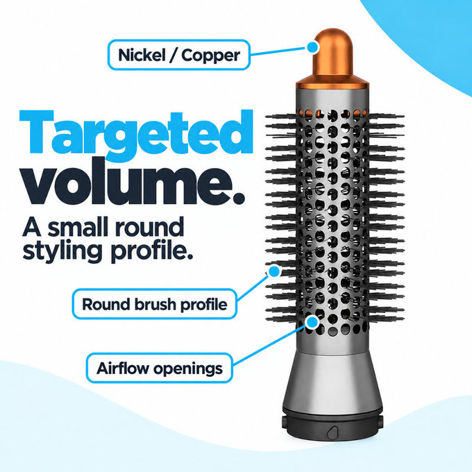 Spazzola rotonda piccola volumizzante per Dyson Airwrap HS01, HS05, Nickel / Copper