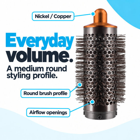 Spazzola rotonda media volumizzante per Dyson Airwrap HS01, HS05, Nickel / Copper