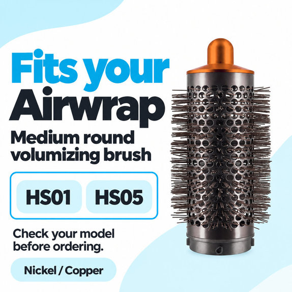 Spazzola rotonda media volumizzante per Dyson Airwrap HS01, HS05, Nickel / Copper