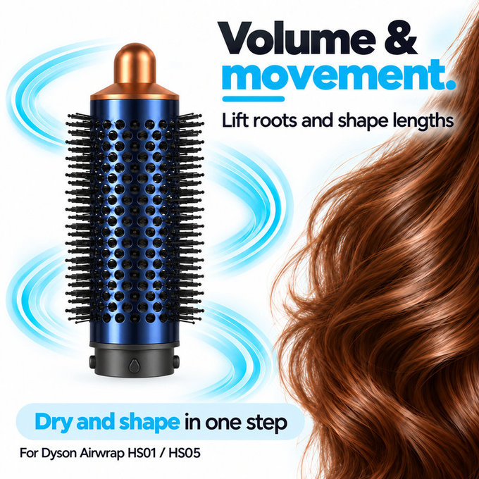 Spazzola rotonda media volumizzante per Dyson Airwrap HS01, HS05, Prussian Blue / Rich Copper