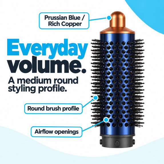 Spazzola rotonda media volumizzante per Dyson Airwrap HS01, HS05, Prussian Blue / Rich Copper