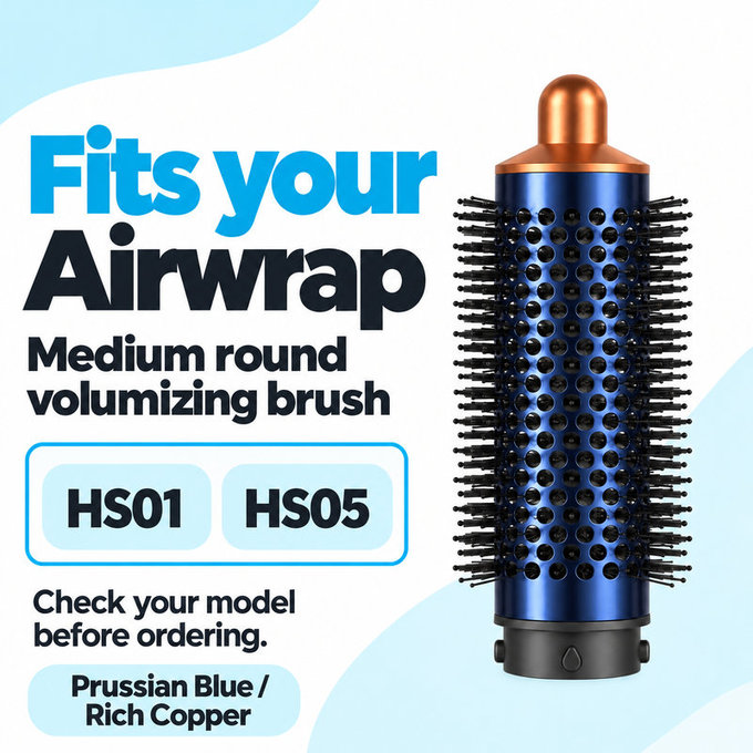 Spazzola rotonda media volumizzante per Dyson Airwrap HS01, HS05, Prussian Blue / Rich Copper