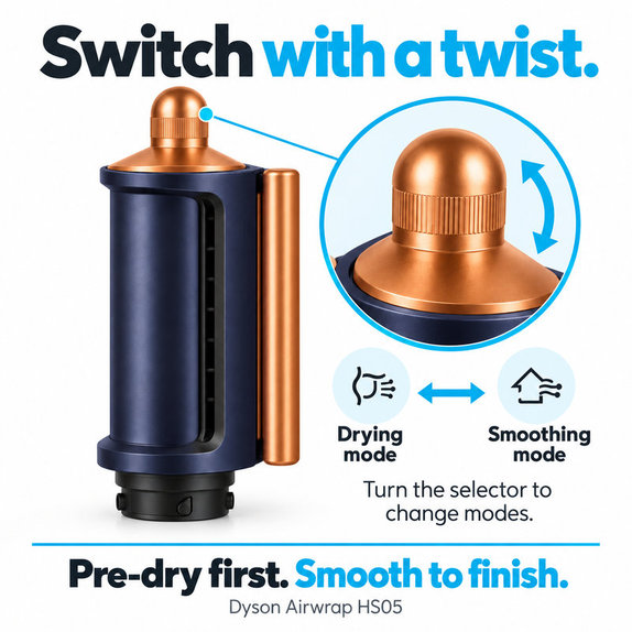 Accessorio Coanda lisciante e asciugante per Dyson Airwrap HS05, Prussian Blue / Rich Copper