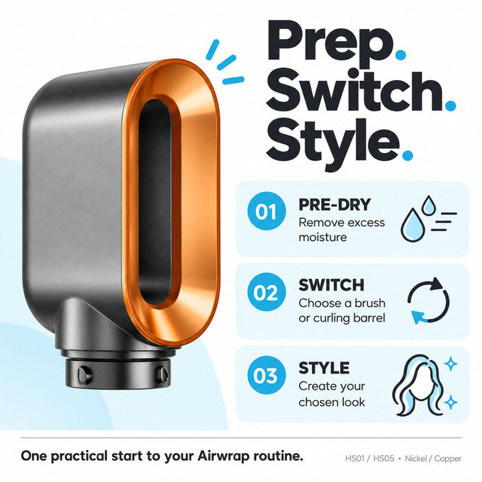 Accessorio per asciugatura rapida per Dyson Airwrap HS01, HS05, Nickel / Copper