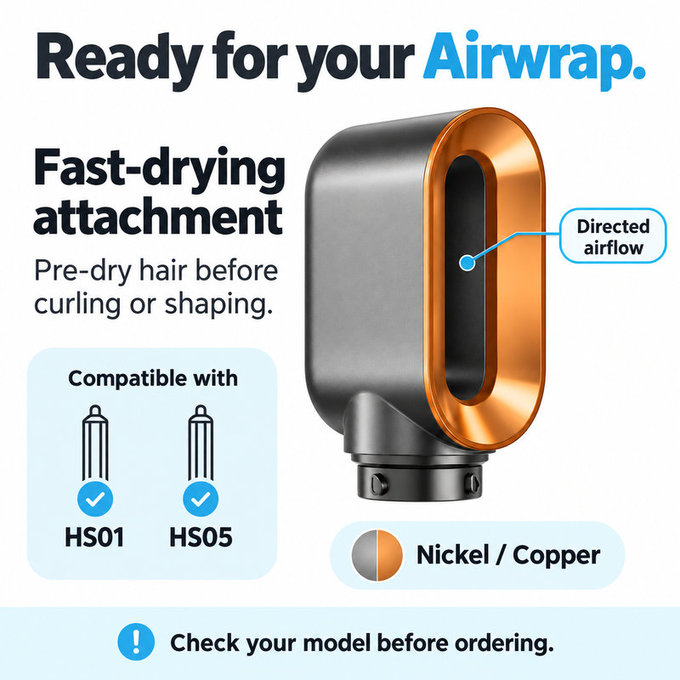Accessorio per asciugatura rapida per Dyson Airwrap HS01, HS05, Nickel / Copper