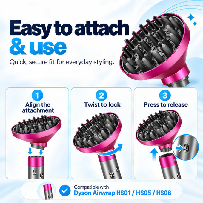 Diffusore Wave + Curl per Dyson Airwrap HS05, Fuchsia