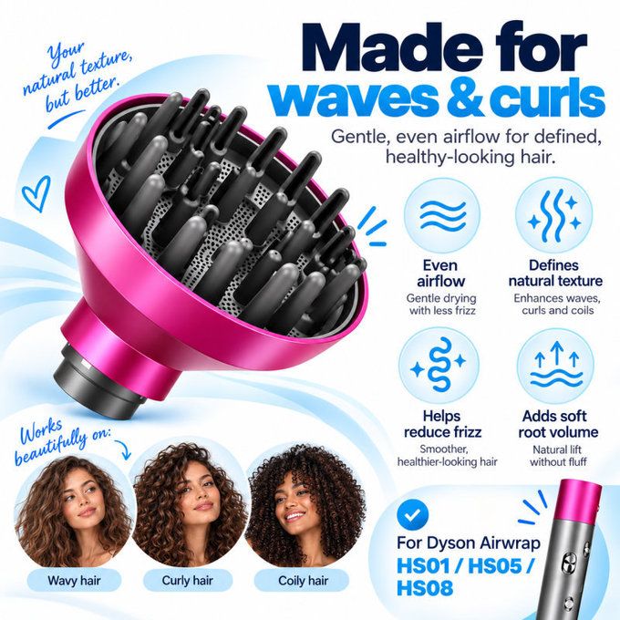 Diffusore Wave + Curl per Dyson Airwrap HS05, Fuchsia