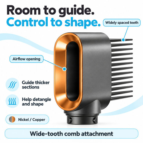 Pettine a denti larghi per Dyson Airwrap HS01, HS05, Nickel / Copper