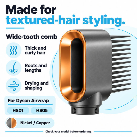 Pettine a denti larghi per Dyson Airwrap HS01, HS05, Nickel / Copper