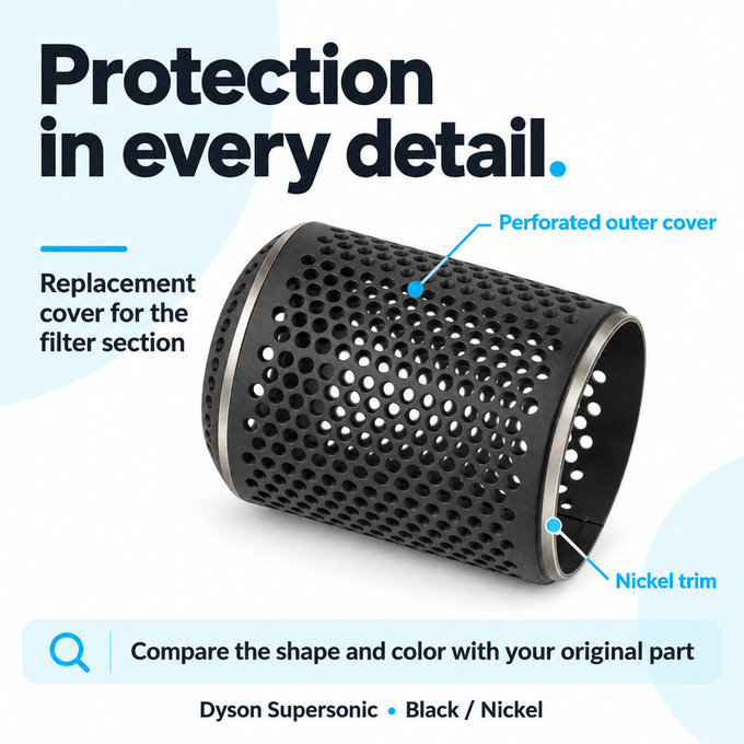 Coperchio filtro per Dyson Supersonic HD01, HD03, HD07, HD15, HD16, Black / Nickel