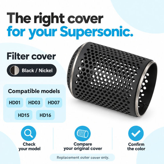 Coperchio filtro per Dyson Supersonic HD01, HD03, HD07, HD15, HD16, Black / Nickel