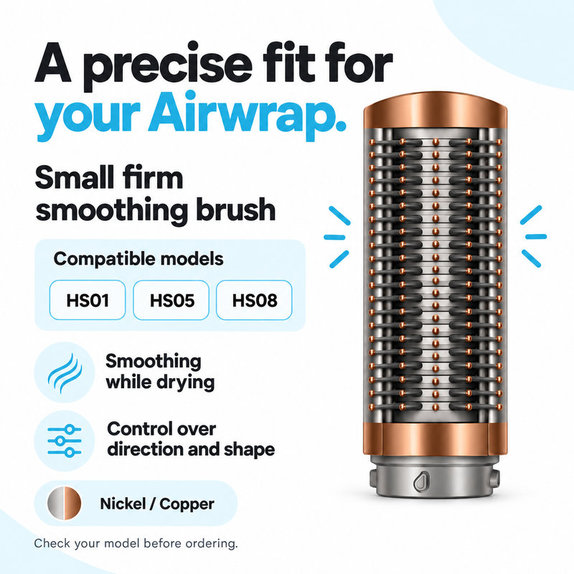 Spazzola lisciante rigida piccola per Dyson Airwrap HS01, HS05, HS08, Nickel / Copper
