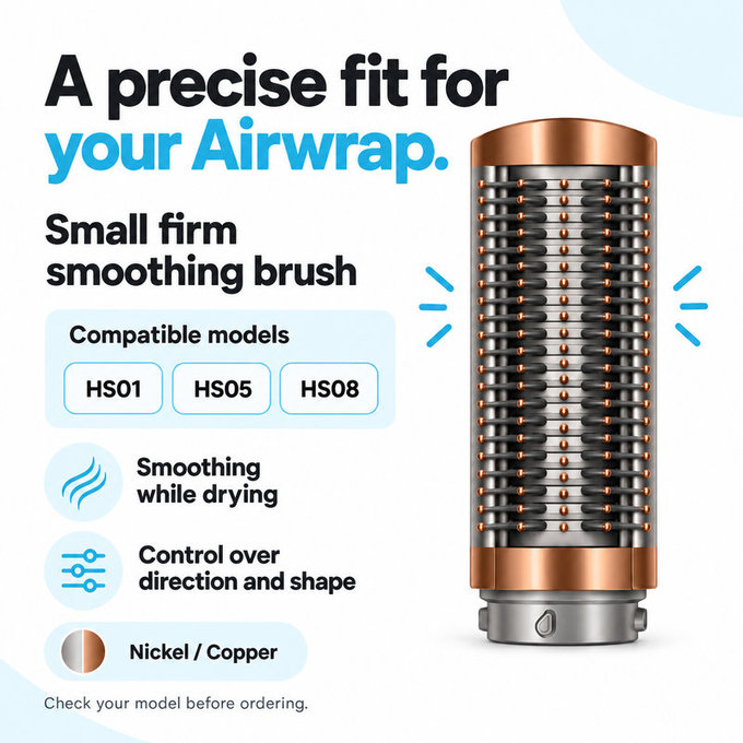 Spazzola lisciante rigida piccola per Dyson Airwrap HS01, HS05, HS08, Nickel / Copper