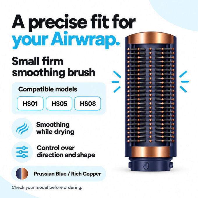 Spazzola lisciante rigida piccola per Dyson Airwrap HS01, HS05, HS08, Prussian Blue / Rich Copper