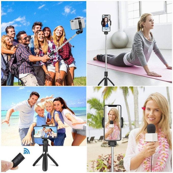 Selfie stick con treppiede L02S, nera, Tech-Protect