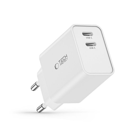 Caricatore da parete C35W 2-PORT PD 35W, bianca, Tech-Protect