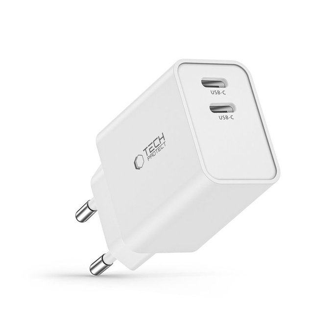 Caricatore da parete C35W 2-PORT PD 35W, bianca, Tech-Protect