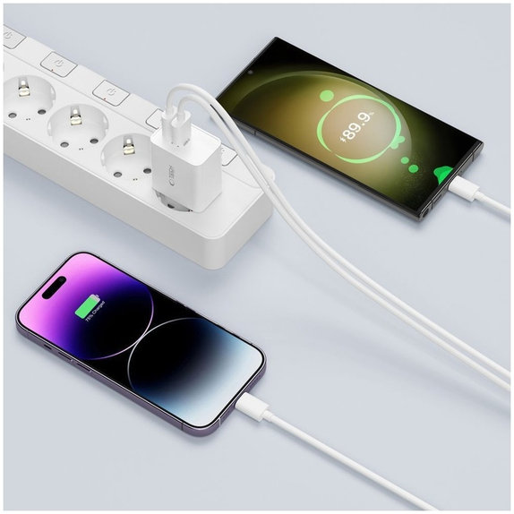 Caricatore da parete C35W 2-PORT PD 35W + USB-C Cable, bianca, Tech-Protect