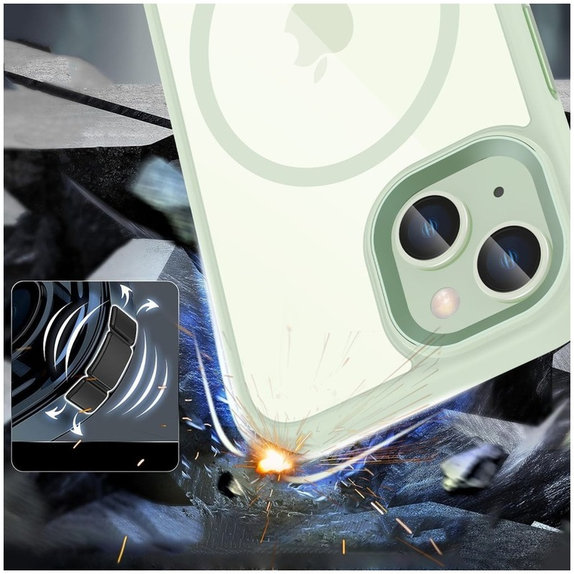 Custodia MagMat MagSafe per iPhone 15, verde/trasparente, Tech-Protect