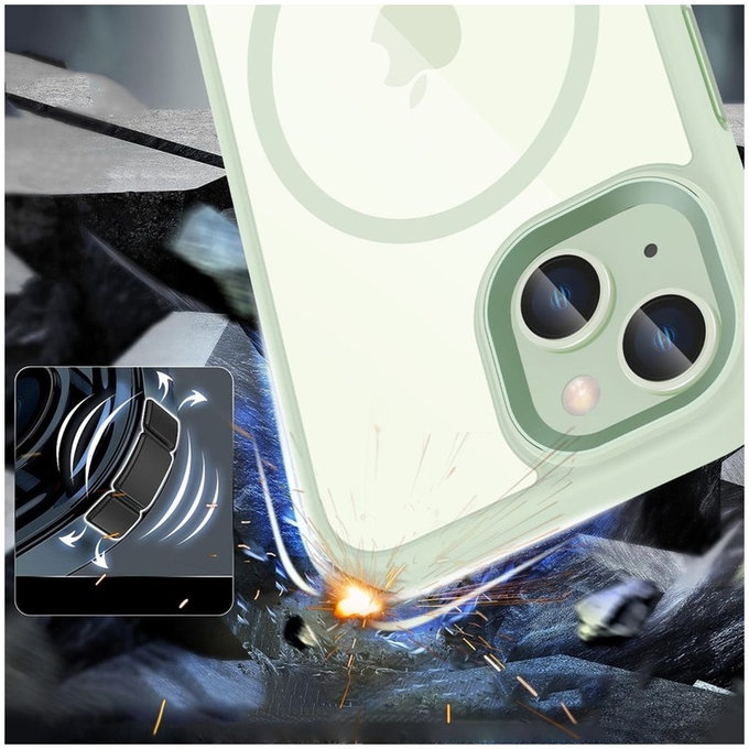 Custodia MagMat MagSafe per iPhone 15, verde/trasparente, Tech-Protect