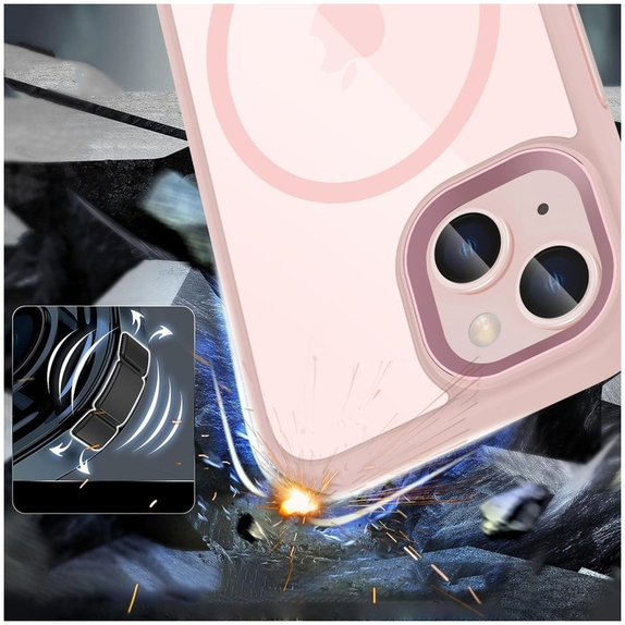 Custodia MagMat MagSafe per iPhone 15, rosa/trasparente, Tech-Protect