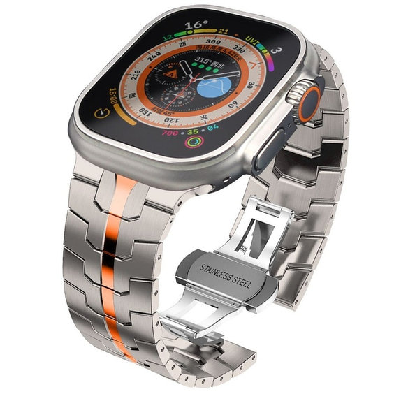 Cinturino Stainless Line per Apple Watch 8 / 9 / 10 / 11 / SE / Ultra (44 / 45 / 46 / 49 mm), Titanium/Orange, Tech-Protect