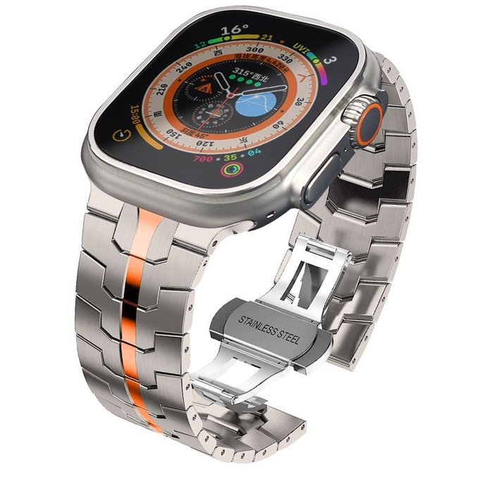 Cinturino Stainless Line per Apple Watch 8 / 9 / 10 / 11 / SE / Ultra (44 / 45 / 46 / 49 mm), Titanium/Orange, Tech-Protect