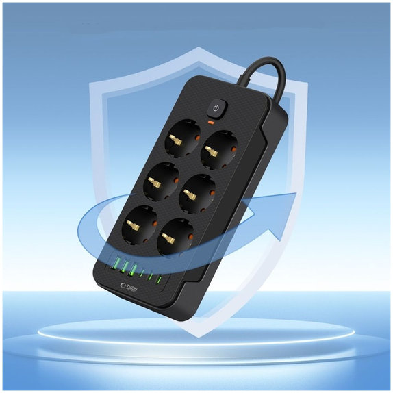 Caricatore da parete PC6X6 Power Strip 3 USB & 3 USB-C & 6 Socket 200cm, nera, Tech-Protect