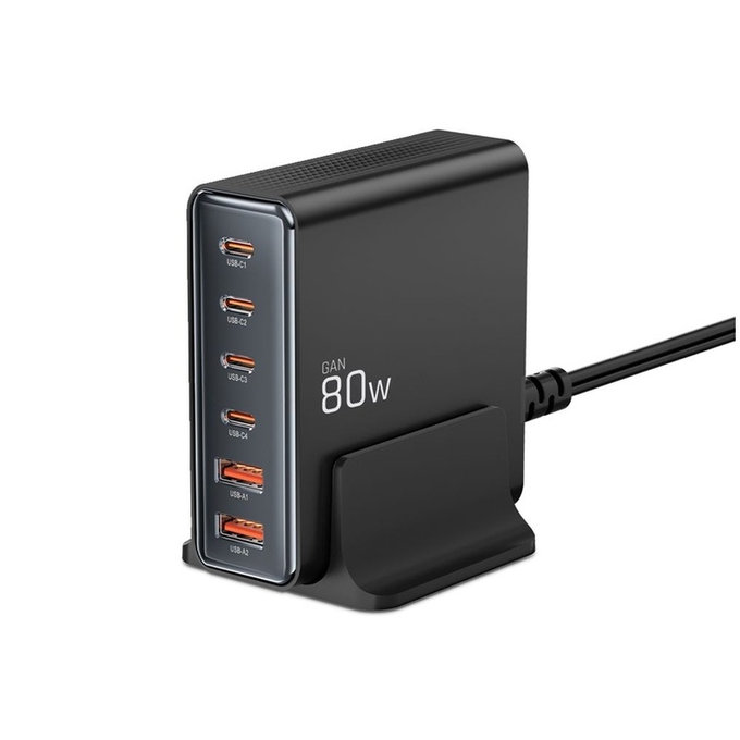 Caricatore da parete DC80W-GAN 6-PORT PD 80W / QC3.0, nera, Tech-Protect