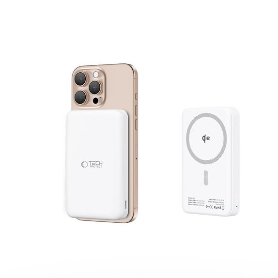 Power bank PB24 Lifemag Qi2 MagSafe 10000mAh, bianca, Tech-Protect